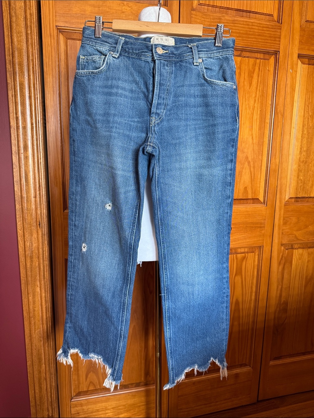 We The Free Distressed Blue Straight-Leg Jeans